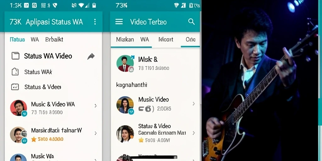 Antarmuka aplikasi 73K yang menarik dengan berbagai pilihan video.